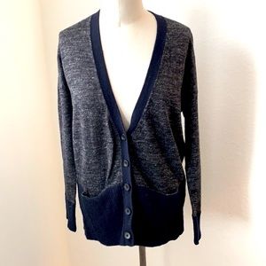 Grey and navy Madewell grandpa sweater cardigan EUC Sz XS minimalist